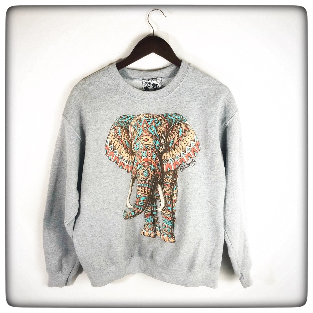 Riot Society Women’s Crewneck Colorful Elephant